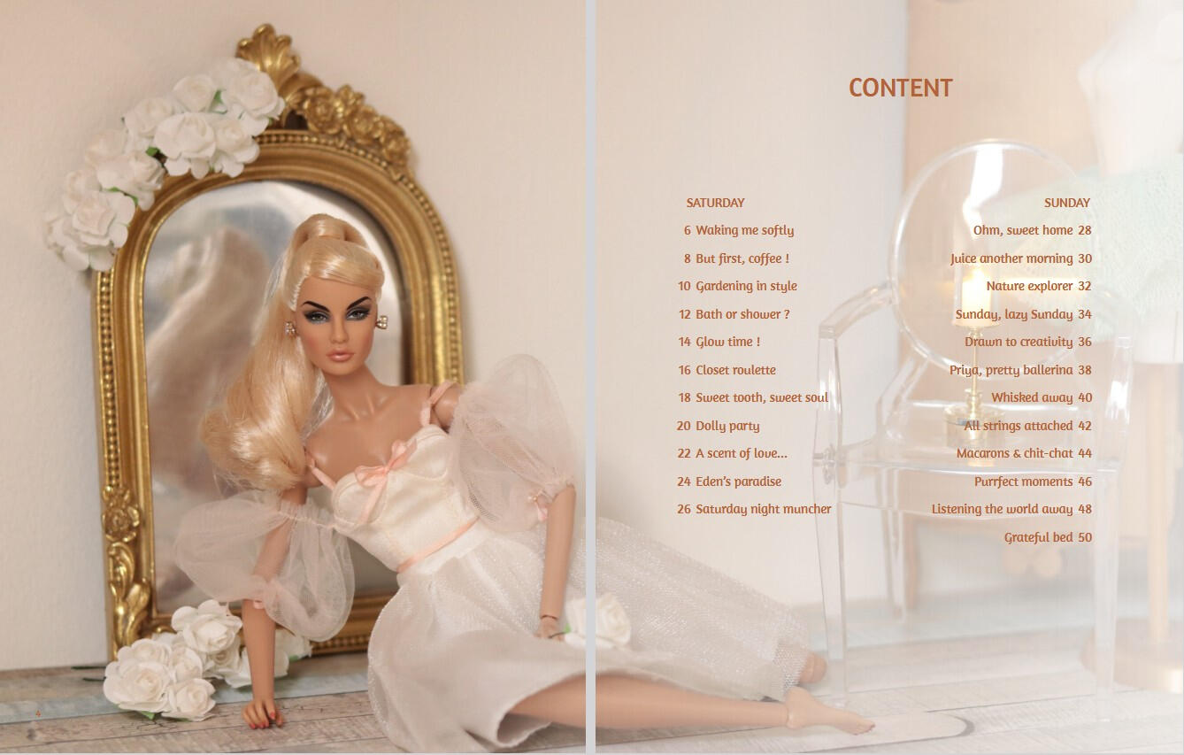 Table of contents of the photo book Little Moments listing the different poetic themes and chapters